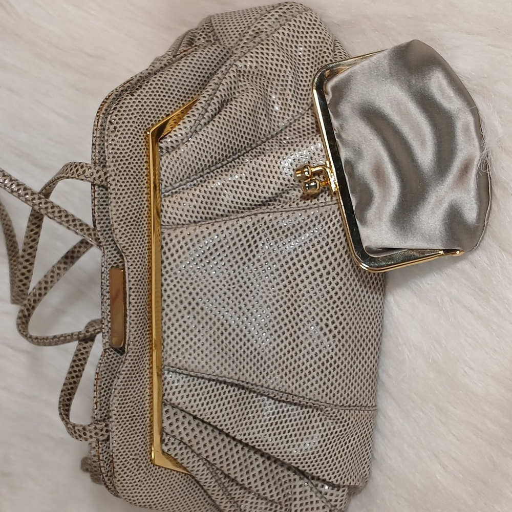 Rare Vintage Judith Leiber Gray  Karung Purse W/ Coin Pouch